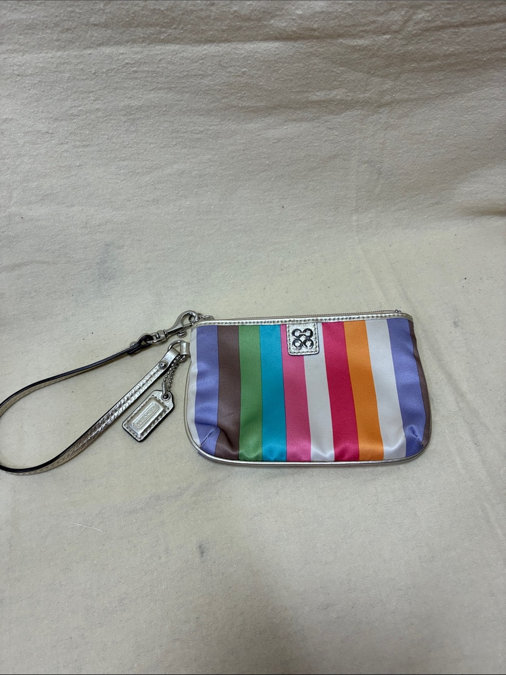 Coach Striped Wristlet in Purple, Pink, Orange, Green, Blue